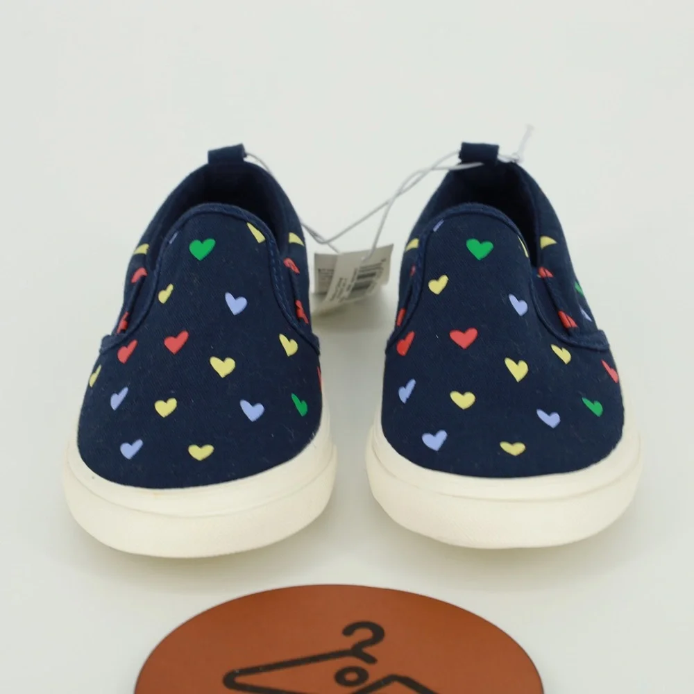 OLD NAVY Blue Canvas Slip-Ons Shoes Sneakers Hearts‎ Size 8 Toddler NWT